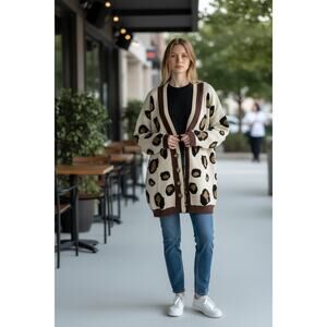 NWOT SWEET GENESIS Chunky Animal Print Oversized Cardigan Sz M/L